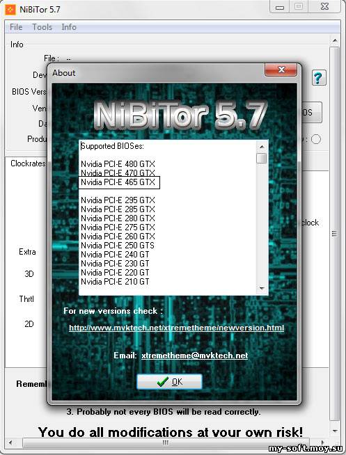 NiBiTor 5.7 - Новая версия редактора BIOS с поддержкой видеокарт GeForce GTX 460/465/470/480
